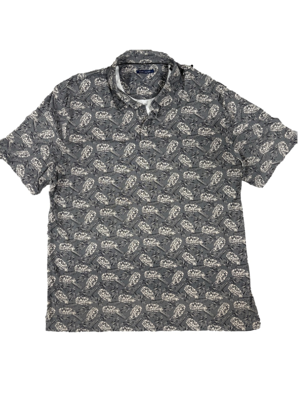 Men’s XL Marc Asher Gray Tropical Leaf Performance Polo Stretch Shirt